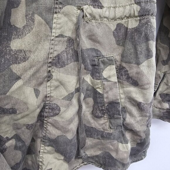 Knox Rose Womens M Open Front Green Camo Utility Jacket Roll Tab Sleeve - Picture 5 of 8